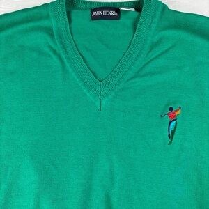 Vtg John Henry Men's V-Neck Green Golf Sweater  3XL